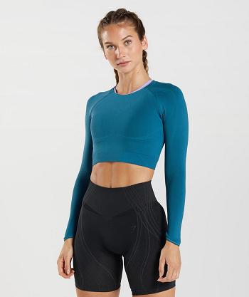 Corp Tops Gymshark Apex Seamless Mujer Azules Gris Oscuro Azules | CO 2435YXF